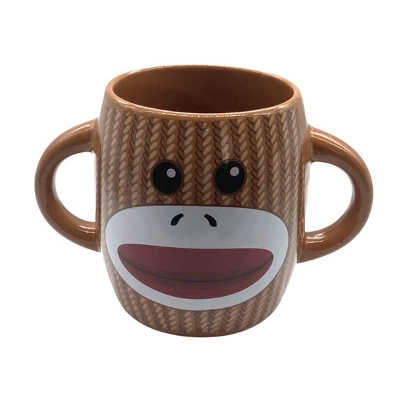 Sock Monkey Ceramic Mug Coffee Cup Dual 2 Handles By Galerie - Picture 1 of 6
